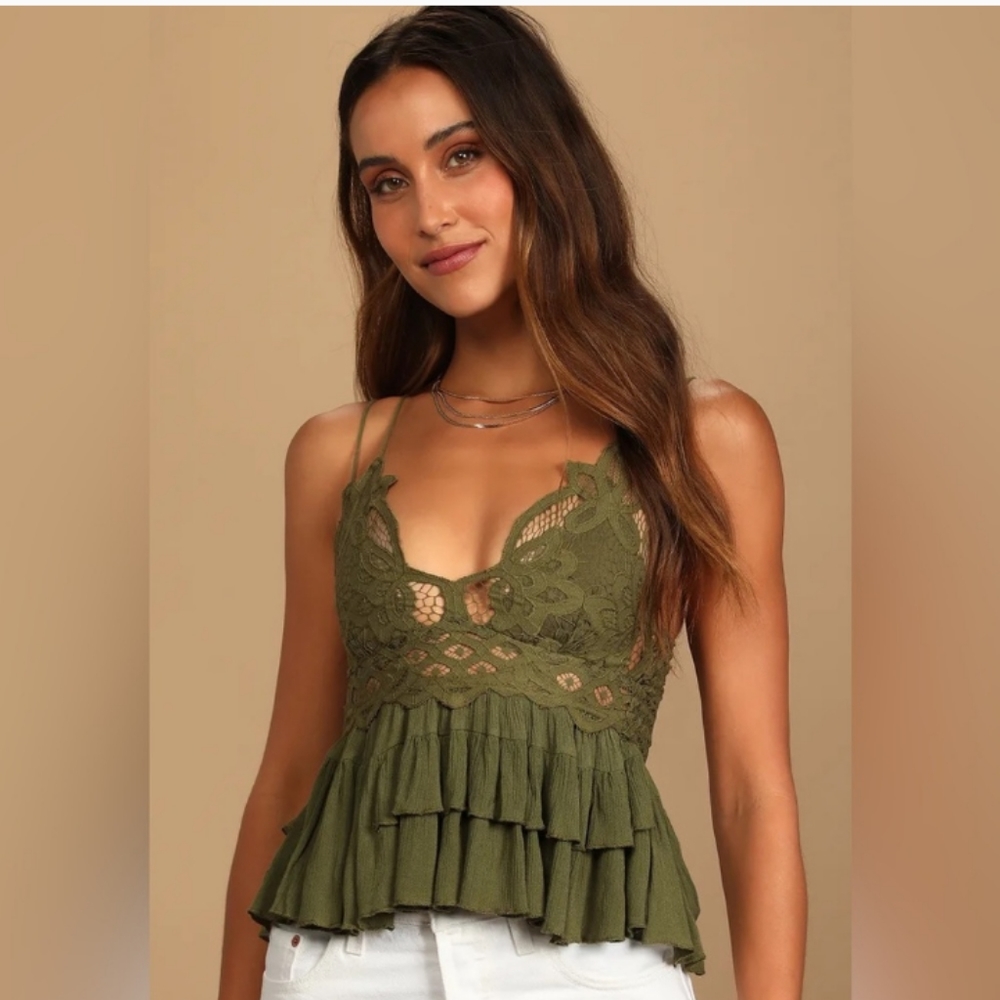NWT Free People Olive Green Adella Crochet Cami Top - Picture 7 of 10